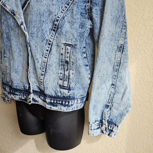 Superdown Denim Moto Jacket Size Large Vintage 80s Bleached Denim Look - Picture 6 of 8